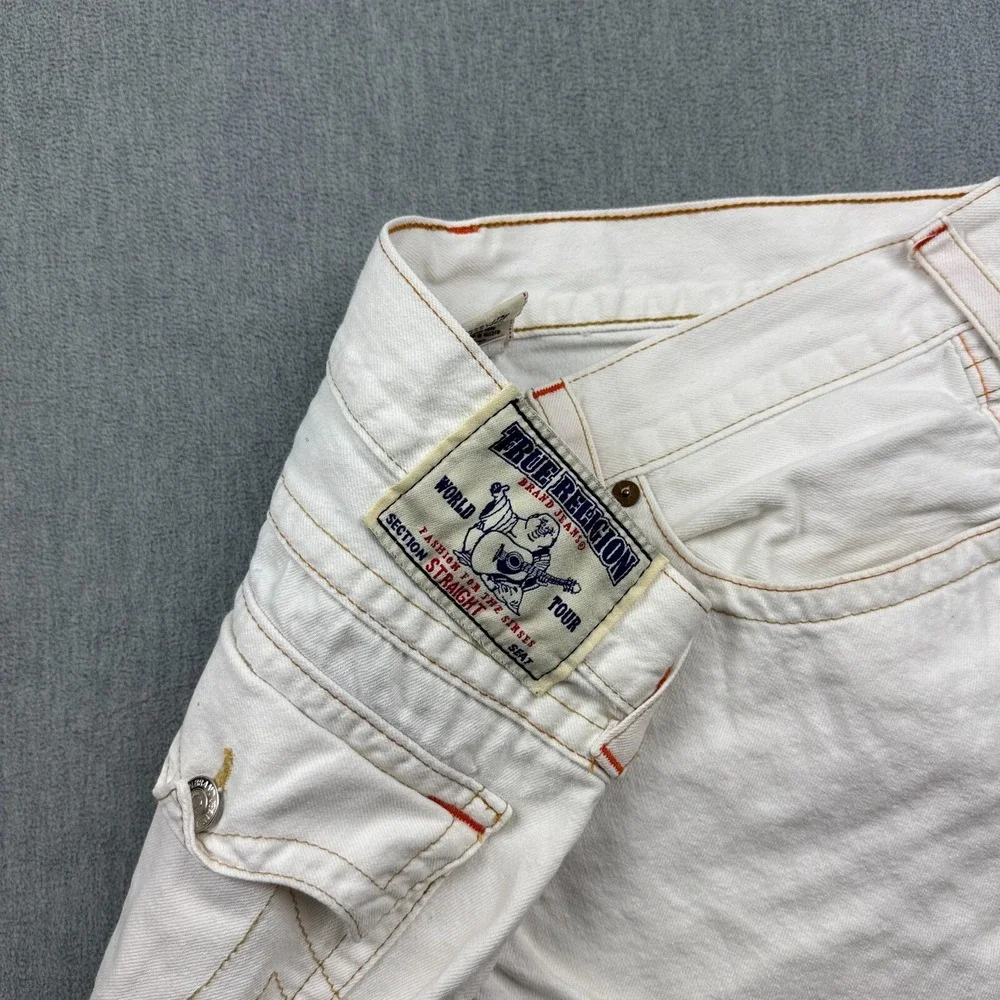 Vintage True Religion Jeans Men 38 Fit 38X33 White Straight Flap Pocket Made USA